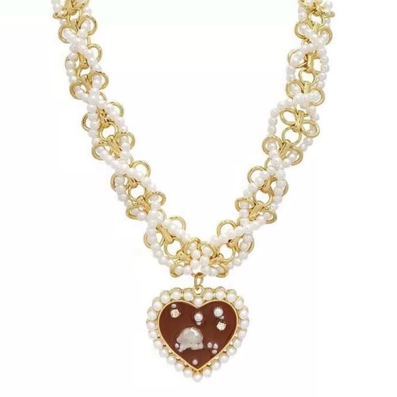 “Red Heart Sea of Pearls” Flake Shard Float Drift Love Romance Ocean Necklace - Picture 12 of 16